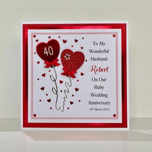 Carte d'anniversaire de mariage rubis, 40e anniversaire de mariage, grande 21 x 21 cm