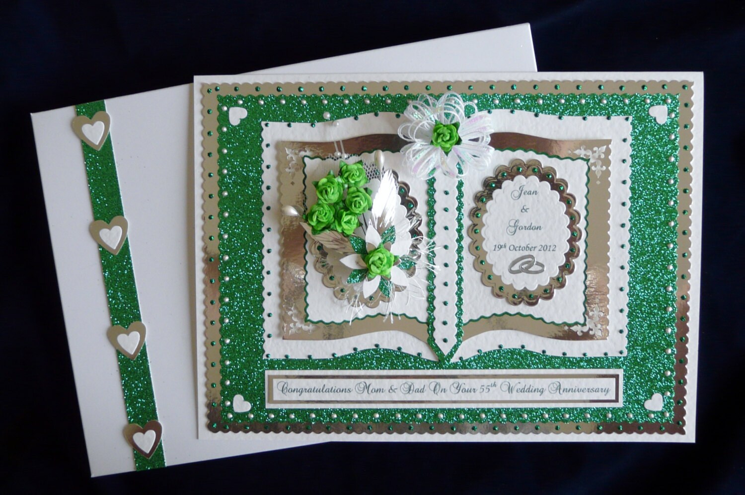 Handmade Personalised 55th Emerald Wedding Anniversary Card Mum Dad Nan Grandad 