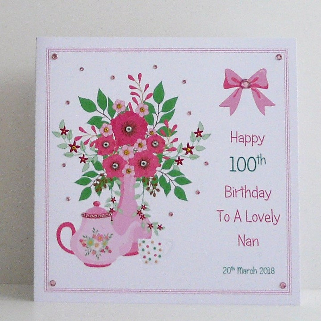 100th Birthday Card Personalised 8x8 Inch Size Customised Large ...