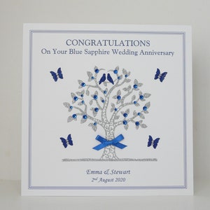 Tarjeta de aniversario de bodas número 65 con zafiro azul para esposa, esposo, mamá, papá, amigos, etc., personalizada