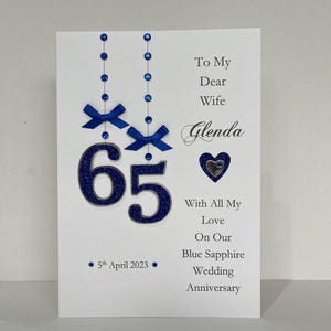 In doos 65e blauwe saffier huwelijksverjaardag kaart vrouw/echtgenoot/mama en vader/vrienden enz. Aangepast