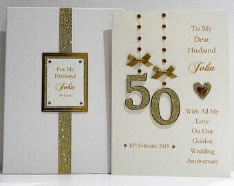 Personalised 50th Golden  Wedding Anniversary Card for Wife/Husband A5 Size Box or Enveleope