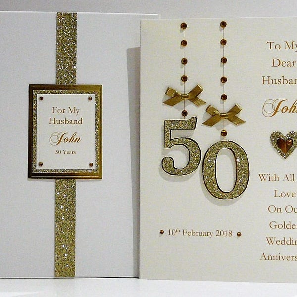 Personalised 50th Golden  Wedding Anniversary Card for Wife/Husband A5 Size Box or Enveleope