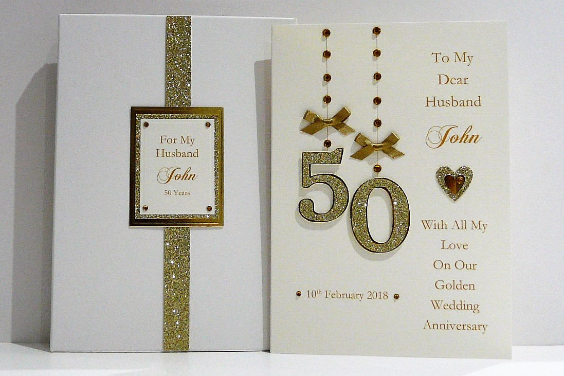 Golden 50th Wedding Anniversary Card Wife/Husband/Mum/Dad Handmade Personalised Golden 50th Wedding Anniversary Card Wife/Husband/Mum/Dad Handmade Personalised