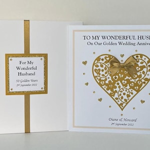 Biglietto d'auguri per il 50° anniversario di nozze d'oro per moglie/marito/mamma/papà/coppie ecc. con scatola di presentazione personalizzata, biglietto di grandi dimensioni