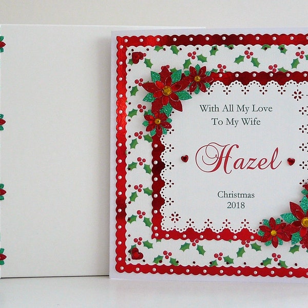 Large Personalised Christmas Card Handmade for Wife/Husband/Girlfriend/Mum/Sister etc  8x8 inch with or without box