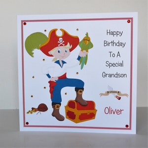 Cartão de aniversário pirata tamanho grande filho/neto/afilhado/sobrinho etc personalizado