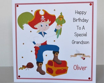 Pirate Birthday Card Large Size Son/Grandson/Godson/Nephew etc Personalised