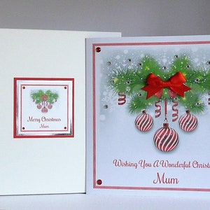 Weihnachtskarte mit Edelsteinen und Schleifen Personalisierte 8x8 "große Karte Frau / Mann / Mutter & Vater / Freunde usw