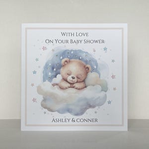 Tarjeta de baby shower Neutral/Rosa o Azul Personalizada con su texto preferido Grande 21 x 21 cm. Tamaño