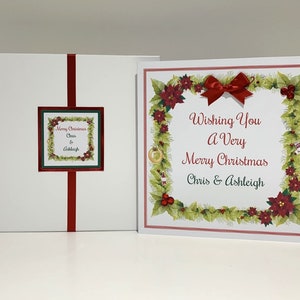 Biglietto di Natale con pietre preziose e fiocchi Biglietto grande personalizzato da 8x8" per moglie/marito/mamma e papà/amici, ecc.