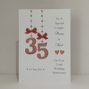 Biglietto d'auguri per il 35° anniversario di matrimonio in corallo per moglie, marito o coppie, personalizzato con scatola o busta