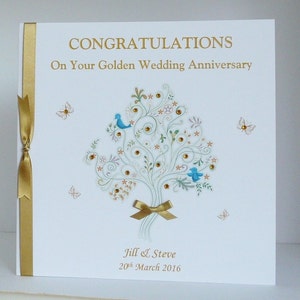 Tarjeta del 50.° aniversario de bodas de oro para esposa, esposo, mamá, papá, amigos, etc., grande, hecha a mano y personalizada + sobre o caja de presentación