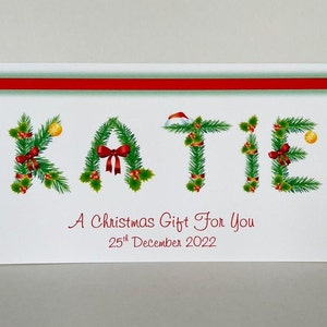 Weihnachtsgeschenk/Geldbörse 2025 mit Umschlag Personalisiert mit beliebigen Namen oder Namen Ihrer Wahl Angepasst