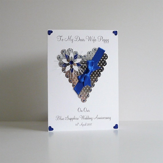 65th Blue Sapphire Wedding Anniversary Card with or without box Personalised