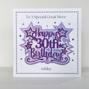 Karte zum 30. Geburtstag 3D Schichten Personalisiert Mit Ihrem Wunschtext Groß 21 x 21cms. Größe
