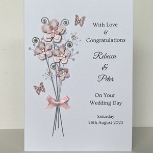 Trouwdag Gefeliciteerd kaart Gepersonaliseerd A5-formaat met envelop of doos Bloemen in elke kleur beschikbaar