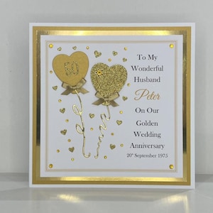 Biglietto d'auguri dorato per il 50° anniversario di matrimonio personalizzato per moglie/marito/coppie