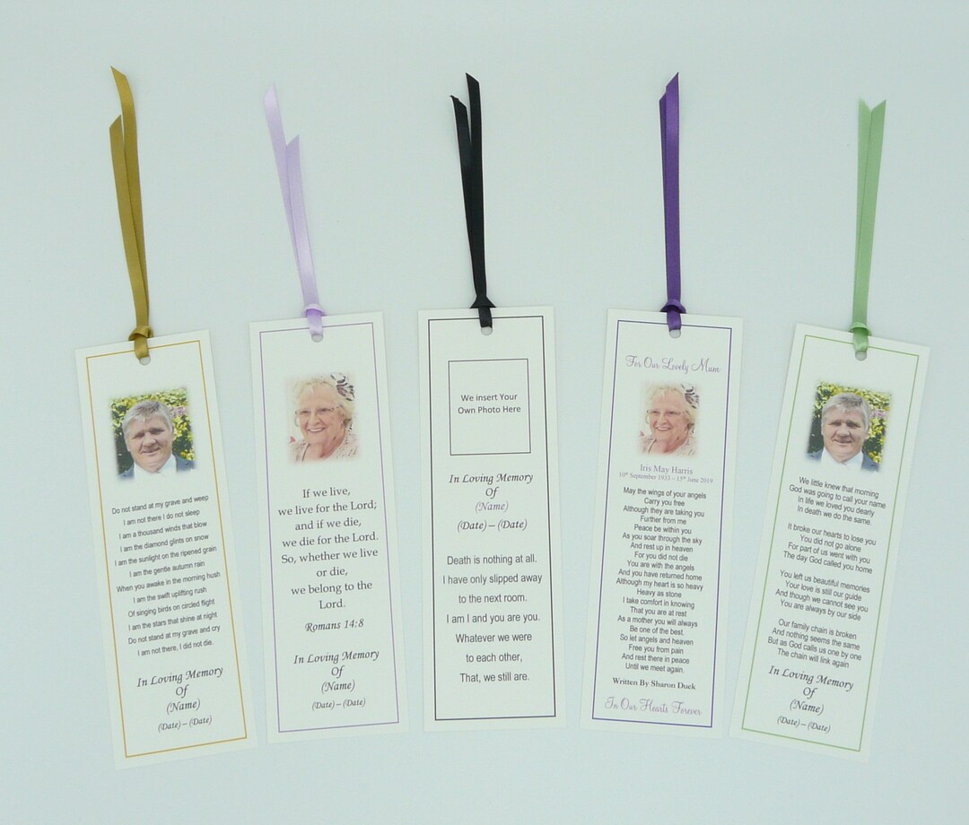 Memory Bookmarks Funeral/memorial Bookmarks With Photo & Personalised Pack of 50 - in ...