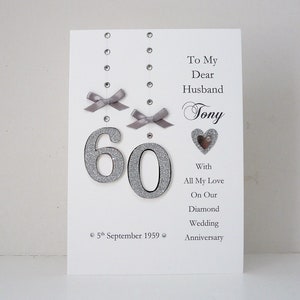 60e/70e carte d'anniversaire de mariage diamant/Platine mari/femme/maman et papa/amis, etc. avec personnalisation avec enveloppe
