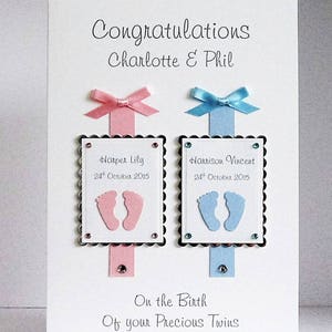 Carte de félicitations pour bébés jumeaux faite main personnalisée