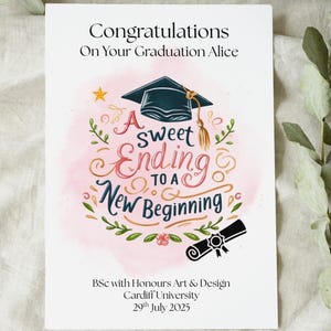 Carte de remise des diplômes personnalisée au format A5 avec 2 options d'enveloppe sur fond rose ou bleu