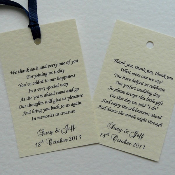 Wedding Favour Tags White or Cream Choice of 2 Poems Personalised