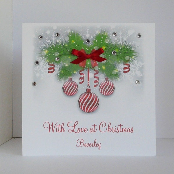 Christmas Card with Gemstones and Ribbon bow Personalised