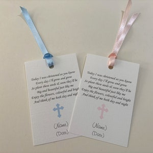 Favour tags for Christening/Baptism/Naming Day Pink or Blue Cross Personalised Without Ribbon image 3