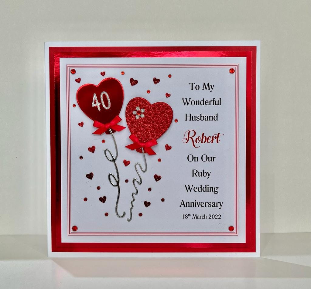 Ruby 40th Wedding Anniversary Card Personalised Wife/husband/mum & Dad ...