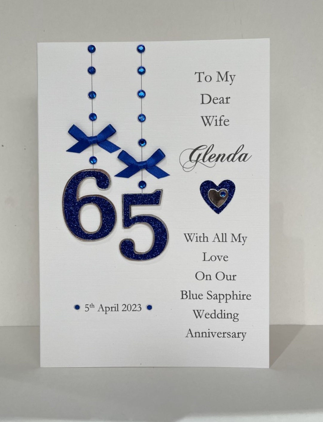 Personalised 65th Blue Sapphire Wedding Anniversary Card With or ...