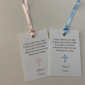 Favour tags for Christening/Baptism/Naming Day Pink or Blue Cross Personalised Without Ribbon image 6