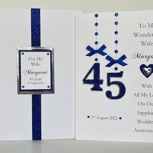 45. Saphir Hochzeitsjubiläum Karte mit oder ohne Box Frau / Mann / Mutter & Vater / Freunde usw
