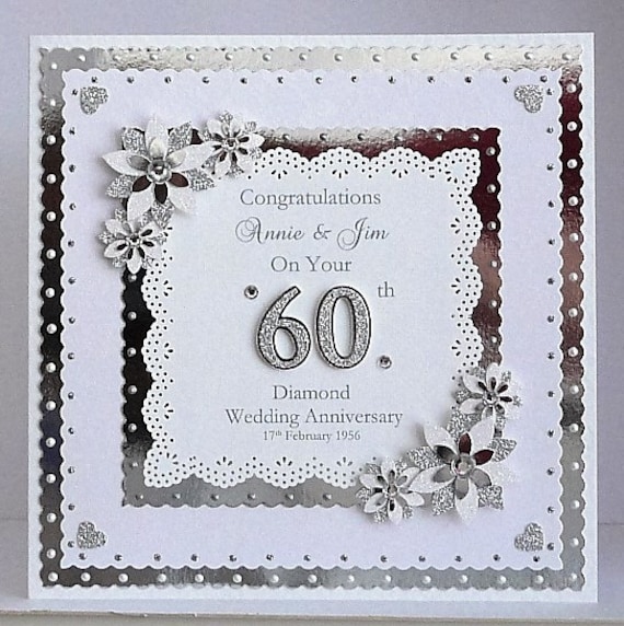Handmade Diamond wedding anniversary card 60th wedding anniversary card