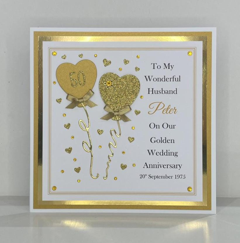 Hochzeitstag Glückwunschkarte Für Ehemann – „Words Of Love“, Mit Goldrand & Abnehmbarer Andenken-Karte