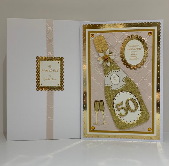 PLK3362 Golden 50th Wedding Anniversary Card Embossed in Gold with a Flittered Finish