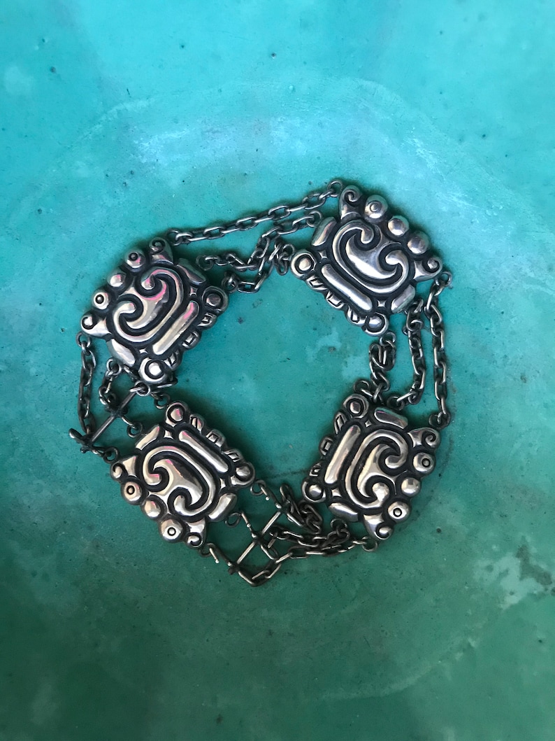 Boutons De Manchette Vintage En Argent Sterling - Design Glyphe Rond - Signé Mexique