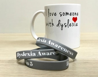 Dyslexia Awareness Bracelet, Silver Metallic and White - Set of 3 Wristbands. 1 in 5, October Dyslexia Awareness Month