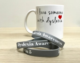 Dyslexia Awareness Bracelet Wristband, Silver Metallic and White, 1 in 5, Unisex!