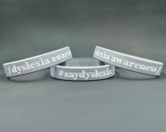 Dyslexie Armband, Silber Metallic und Weiß - Sammelbestellung von 100 Armbändern, #saydyslexia