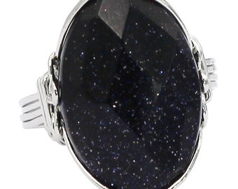 Fashion starry sky natural stone silver ring