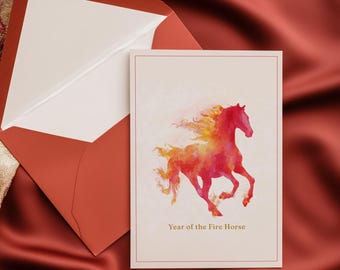 Fire Horse Lunar New Year Card | 2026 Watercolor Art (Digital Download)