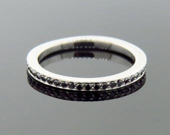 14K White Gold 0.36ct Black Diamond Micro Pave Wedding & Engagement Ring Diamond Eternity Band Stackable Ring Black Diamond Wedding Ring