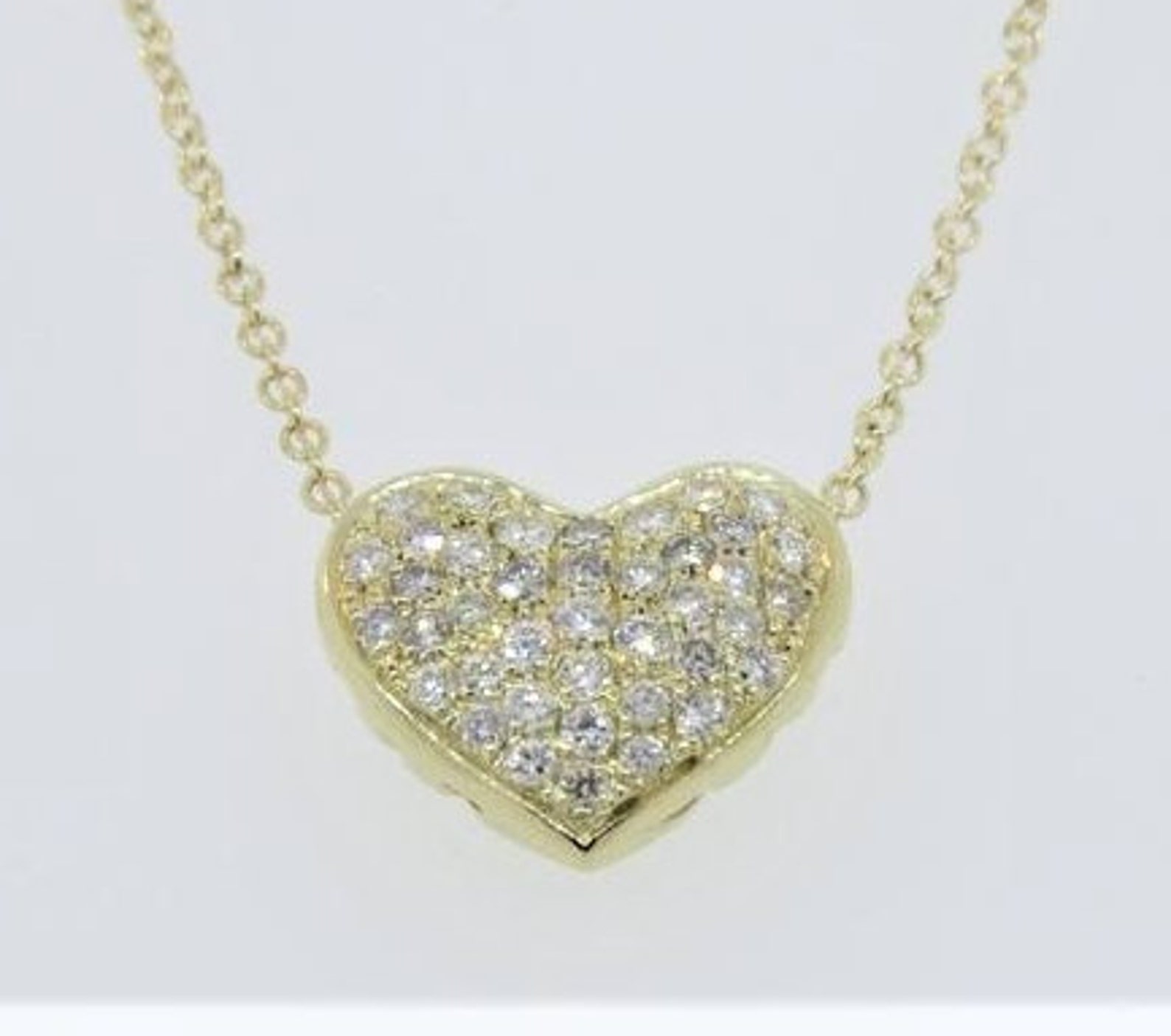 14K Yellow Gold 0.73ct Diamond Heart Pendant Diamond Necklace Etsy