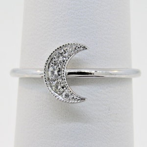 14K Weißgold 0,08ct Diamant Halbmond Ring Diamant Halbmond Ring Stapelbarer Mond Ring Antiker Stil Halbmond Ring Geometrischer Ring