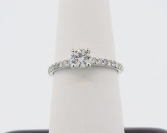 14K White Gold 0.70ct Diamond Dainty Engagement Ring, Micro Pave Ring, Bridal Ring, Anniversary Band, Stackable Ring, Diamond Wedding Ring