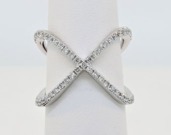 14K White Gold 0.49ct Diamond Micro Pave Criss Cross Ring X Infinity Ring Diamond X Ring Gold Criss Cross Ring Stackable Ring Promise Ring