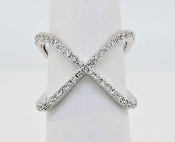 14K White Gold 0.49ct Diamond Criss Cross Ring X Infinity Ring - Etsy