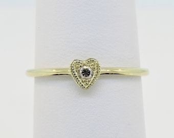 14K Yellow Gold 0.05ct Diamond Heart Shaped Ring Heart Ring Diamond Ring Promise Ring Stackable Ring Milgrain Ring Dainty Ring Thin Ring
