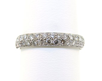 Two Row Diamond Eternity Wedding Band 14K White Gold 1.44 Ct Diamond Micro Pave Eternity Ring, Anniversary Ring, Stackable Ring Bridal Ring